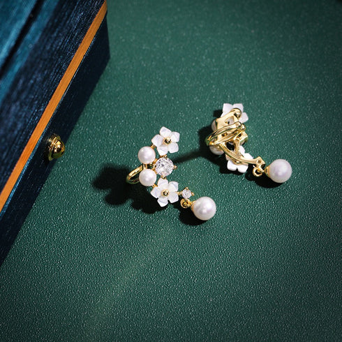 Cubic Zirconia Freshwater Pearls Ear Clip Earrings - House Of Pearls