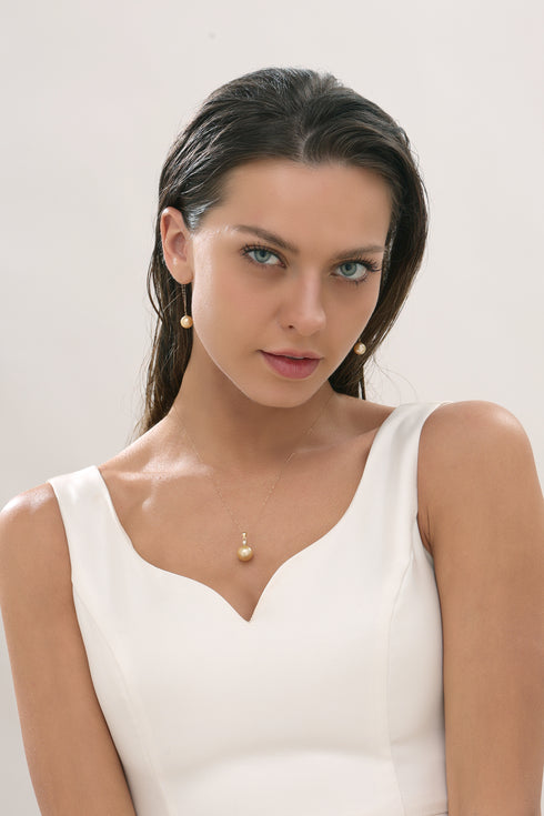 18K Gold Golden South Sea Pearl & Gloria Pendant Necklace - House Of Pearls