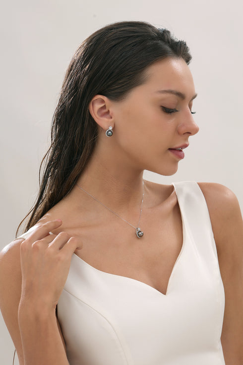 9-10mm Tahitian Pearl & Eline CZ Earrings - House Of Pearls