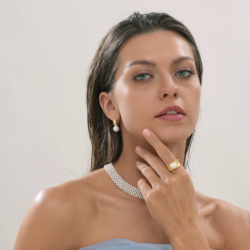 10-11mm Freshwater Pearl Thick Hoop Earrings - House Of Pearls