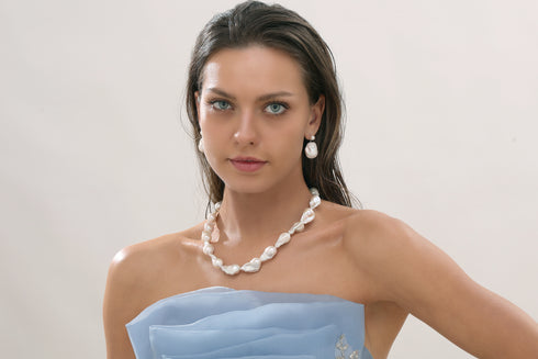 Dual-Tone Baroque Pearl Drop Earrings with Stud Top - House Of Pearls