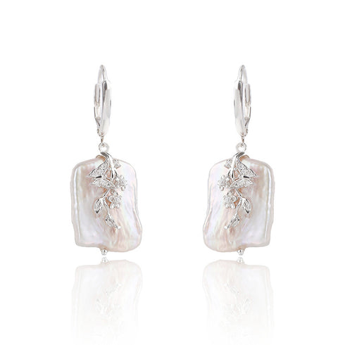 Handcrafted Baroque Freshwater Pearl Leaf Earrings Silver - House Of Pearls