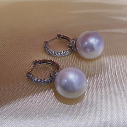 11-12mm Freshwater Pearl & Kate CZ Hoop Earrings - House Of Pearls