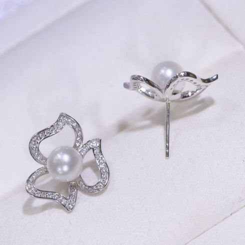 Earrings Aurora White Freshwater Pearl Floral Studs, set of 2, House Of Pearls - TA