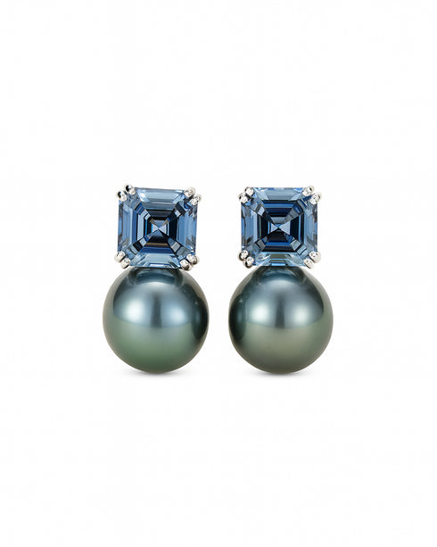 10–11mm Baroque Tahitian Black Pearl & Dark Grey CZ Silver Earrings - Earrings made with hand-selected pearls from House of Pearls