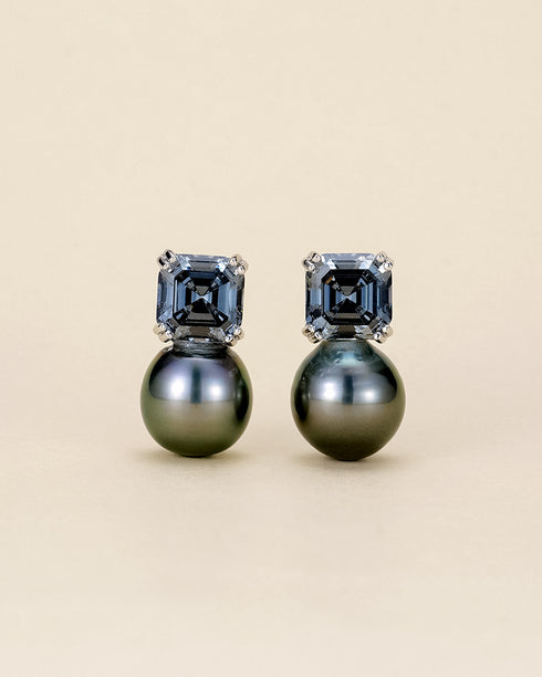 10–11mm Baroque Tahitian Black Pearl & Dark Grey CZ Silver Earrings - Earrings made with hand-selected pearls from House of Pearls