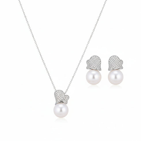 10-11mm Freshwater Pearl & Buds of May Necklace and Earrings ( Purchase Individually)