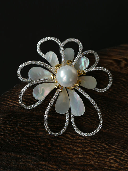 10–11mm Freshwater Pearl Floral Brooch - Brooch made with hand-selected pearls from House of Pearls