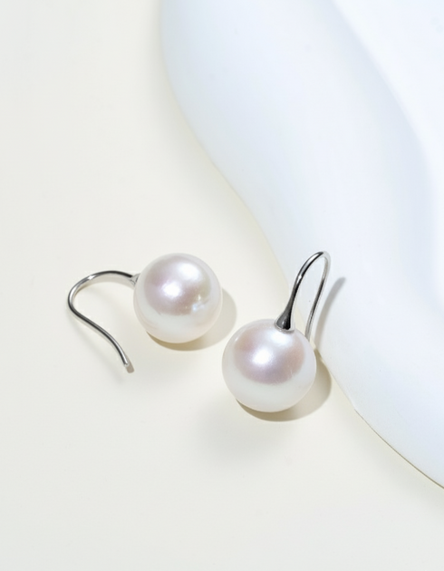 10–11mm freshwater pearl hook earrings with white pearls on silver hooks