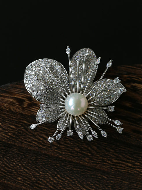 10–11mm Freshwater Pearl Orchid Brooch - Brooch made with hand-selected pearls from House of Pearls