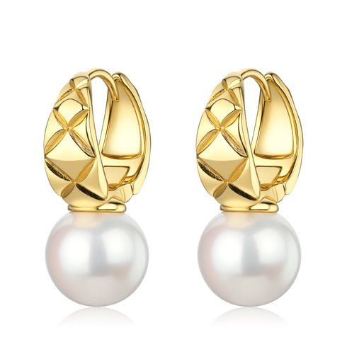 10-11mm Freshwater Pearl Thick Hoop Earrings - Earrings made with hand-selected pearls from House of Pearls