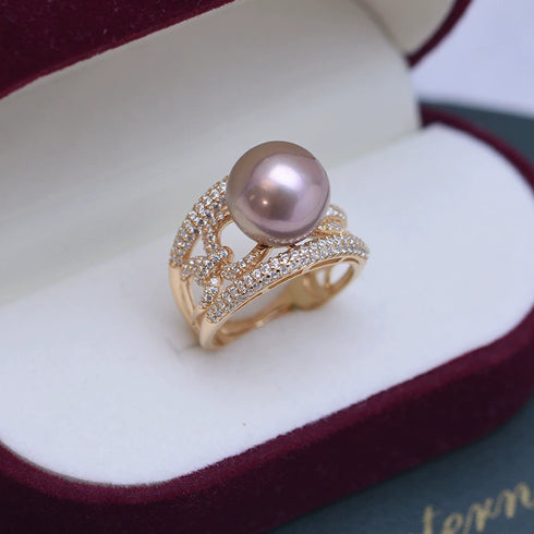 10-11mm Freshwater Pearl Wide Cubic Zirconia Ring - Rings made with hand-selected pearls from House of Pearls