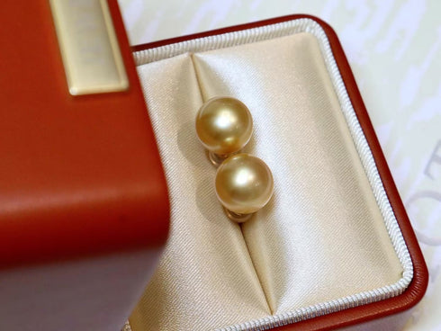 10-11mm Golden South Sea Pearl & Classic Stud Earrings 18K Gold - Earrings made with hand-selected pearls from House of Pearls