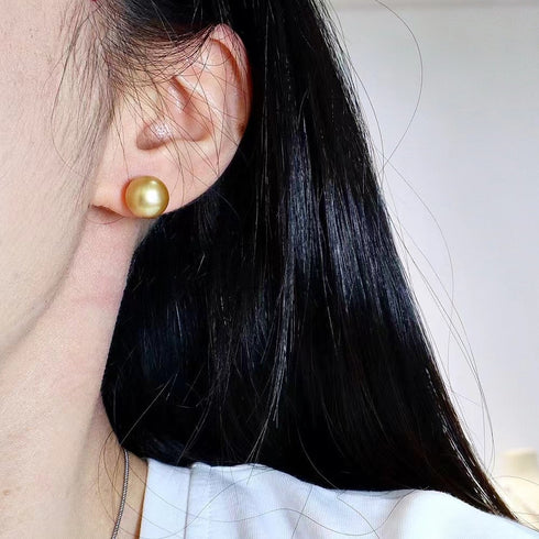 10-11mm Golden South Sea Pearl & Classic Stud Earrings 18K Gold - Earrings made with hand-selected pearls from House of Pearls