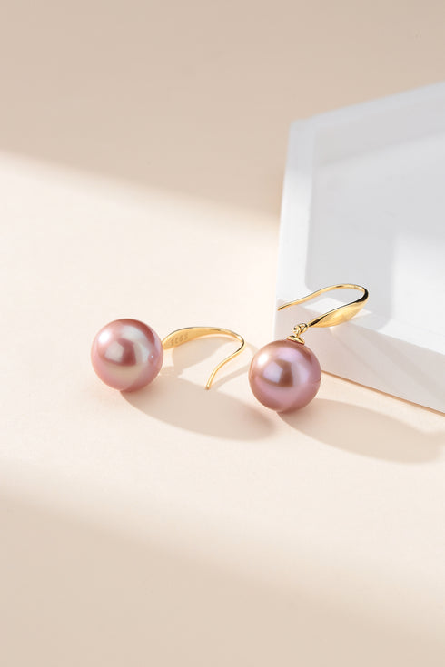 11-12mm Purple Pearl Hook Earrings - Earrings made with hand-selected pearls from House of Pearls