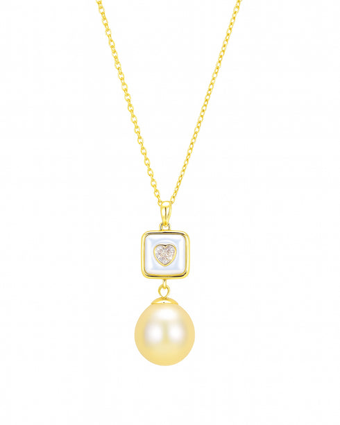 10-11mm South Sea Golden Pearl Heart Mother-of-Pearl Pendant Necklace - Necklaces made with hand-selected pearls from House of Pearls