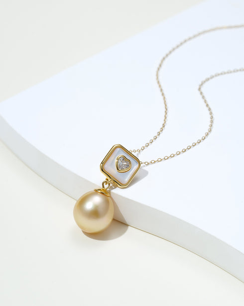 10-11mm South Sea Golden Pearl Heart Mother-of-Pearl Pendant Necklace - Necklaces made with hand-selected pearls from House of Pearls