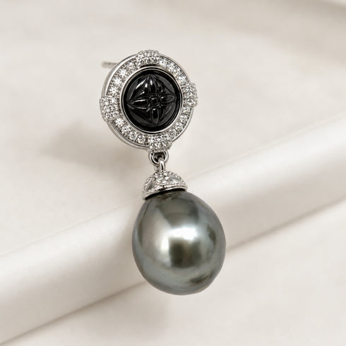 Tahitian South Sea Baroque Pearl Noir Crest Earrings