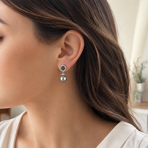 Tahitian South Sea Baroque Pearl Noir Crest Earrings