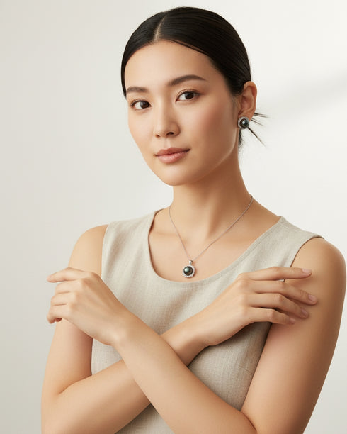 10–11mm Tahitian Pearl Halo Necklace & Earrings Set - Sets made with hand-selected pearls from House of Pearls