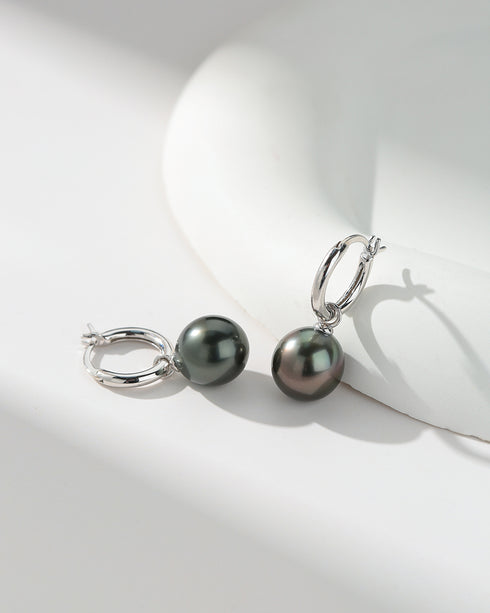 10-11mm Tahitian Pearl Hoop Earrings - Earrings made with hand-selected pearls from House of Pearls