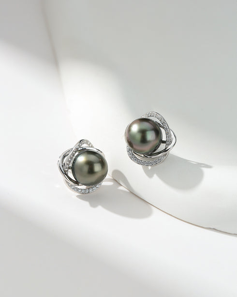 10-11mm Tahitian Pearl Twisted Earrings - Earrings made with hand-selected pearls from House of Pearls