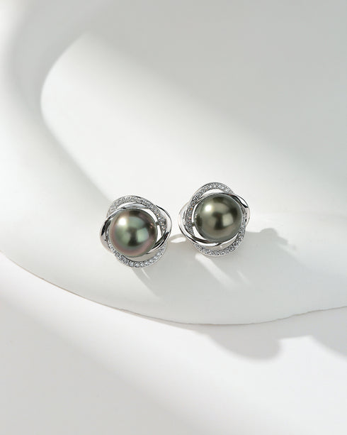 10-11mm Tahitian Pearl Twisted Earrings - Earrings made with hand-selected pearls from House of Pearls