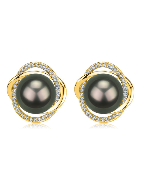 10-11mm Tahitian Pearl Twisted Earrings - Earrings made with hand-selected pearls from House of Pearls