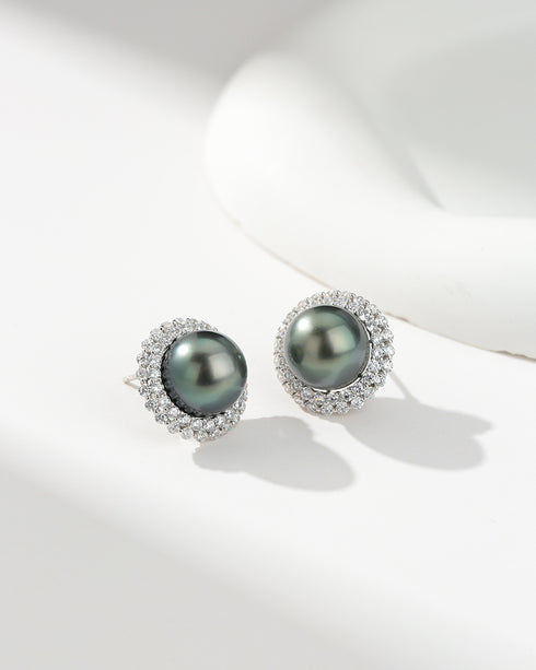 10-11mm Tahitian Pearl Zirconia Earrings - Earrings made with hand-selected pearls from House of Pearls