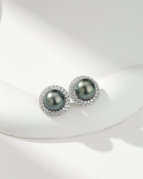 10-11mm Tahitian Pearl Zirconia Earrings - Earrings made with hand-selected pearls from House of Pearls