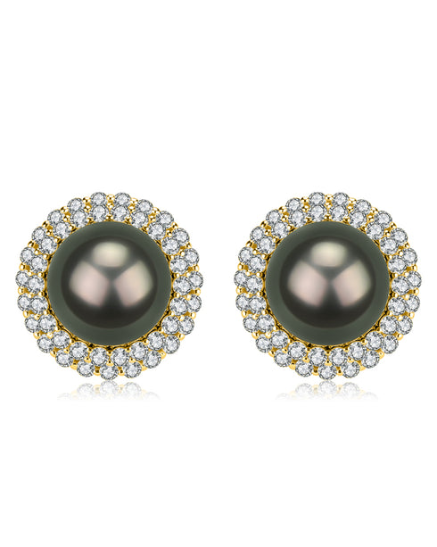 10-11mm Tahitian Pearl Zirconia Earrings - Earrings made with hand-selected pearls from House of Pearls