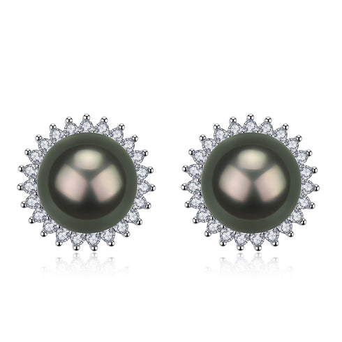 10-11mm Tahitian Pearl Zirconia Sunflower Earrings - Earrings made with hand-selected pearls from House of Pearls