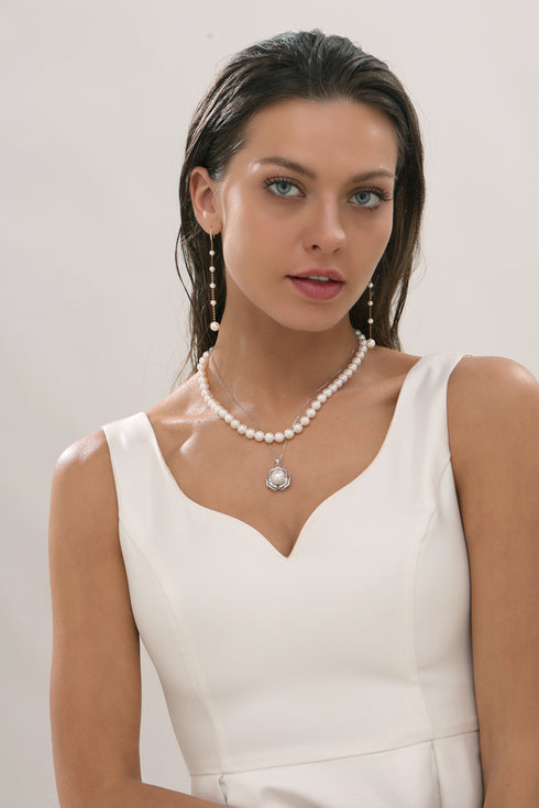 10-11mm White Freshwater Pearl Floral Pendant Necklace - Necklaces made with hand-selected pearls from House of Pearls