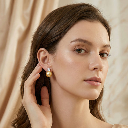 10-12mm Golden South Sea Pearl & Sasha Earrings 18K Gold - Earrings made with hand-selected pearls from House of Pearls