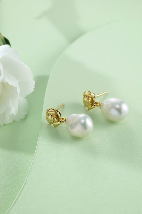 10-12mm Rose Bold Baroque Pearl Earrings - Earrings made with hand-selected pearls from House of Pearls