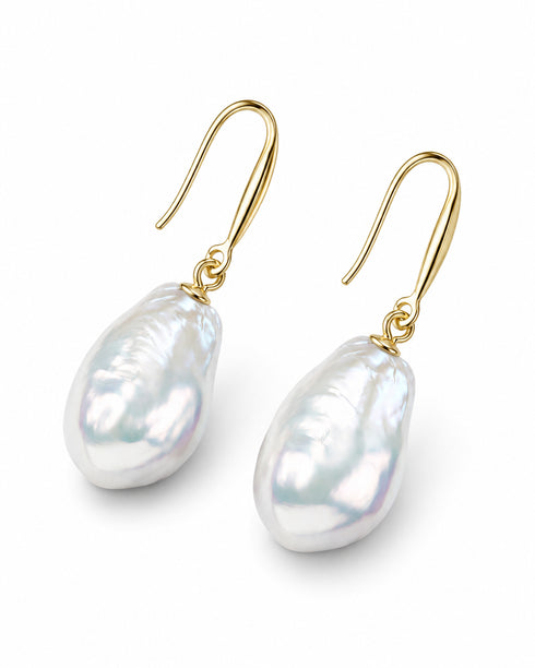 2x 10-12mm Classic Hoop Baroque Pearl Earrings by House Of Pearls-TA featuring gold hooks and freshwater baroque pearls