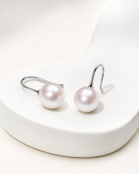 Pair of freshwater pearl hook earrings, 10–11mm pearls on silver-tone hooks, House Of Pearls - ZG