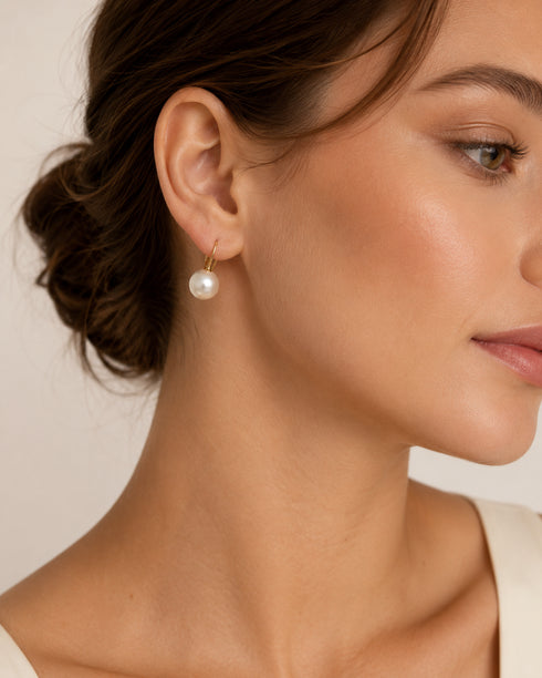 Earrings: House Of Pearls - ZG freshwater pearl drop, 10–11mm white pearl on gold hook