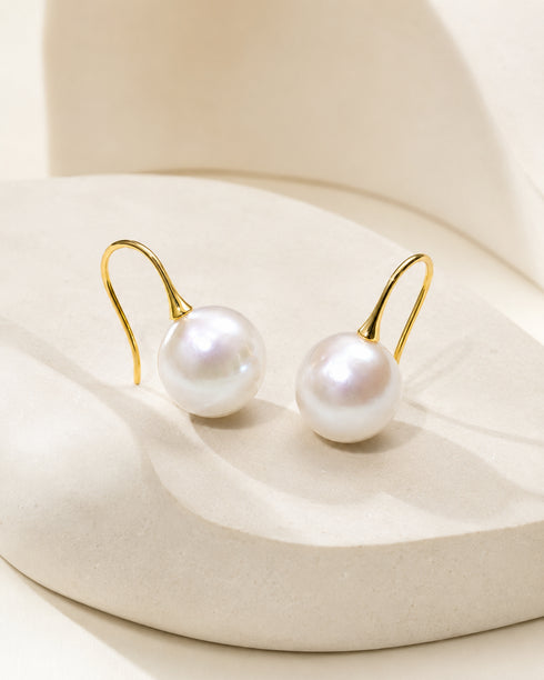 Earrings: 10–11mm freshwater pearls on gold hooks, House Of Pearls - ZG