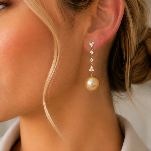 Earrings: House Of Pearls - XM 10–11mm Golden South Sea Pearl cascading zirconia drop earrings