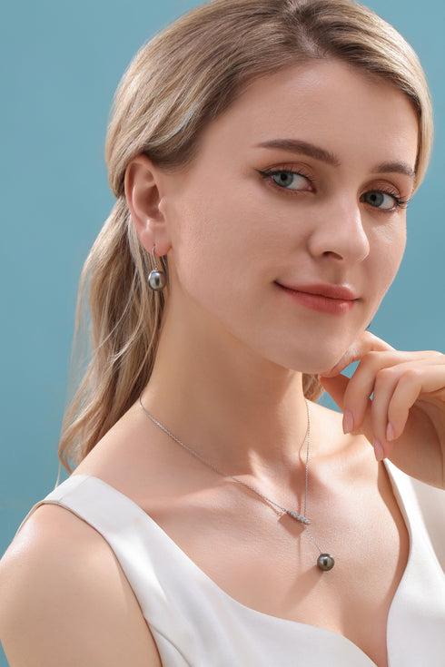 11-12 mm Tahitian Drop Pearl Earrings -18K White Gold - Earrings made with hand-selected pearls from House of Pearls