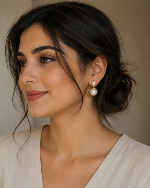Pearl drop earrings, 11–12 mm Mabe pearls in 18K gold