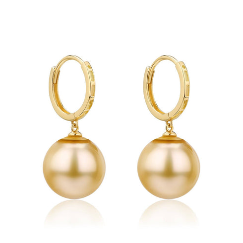11-12mm 18K Gold Golden South Sea Pearl & Daisy Earrings AAAA Grade - Earrings made with hand-selected pearls from House of Pearls