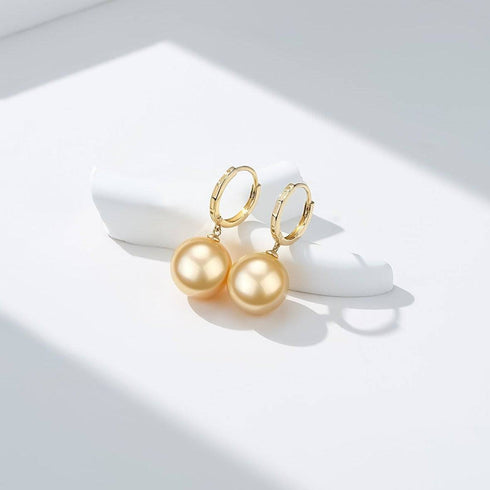 11-12mm 18K Gold Golden South Sea Pearl & Daisy Earrings AAAA Grade - Earrings made with hand-selected pearls from House of Pearls