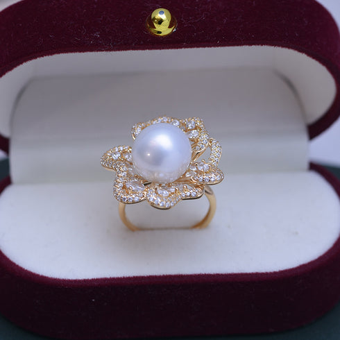 11-12mm Freshwater Pearl Floral&Cubic Zirconia Ring - Rings made with hand-selected pearls from House of Pearls