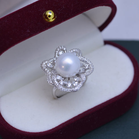 11-12mm Freshwater Pearl Floral&Cubic Zirconia Ring - Rings made with hand-selected pearls from House of Pearls