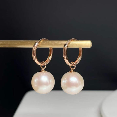 11-12mm Freshwater Pearl & Hoops Earrings - Earrings made with hand-selected pearls from House of Pearls