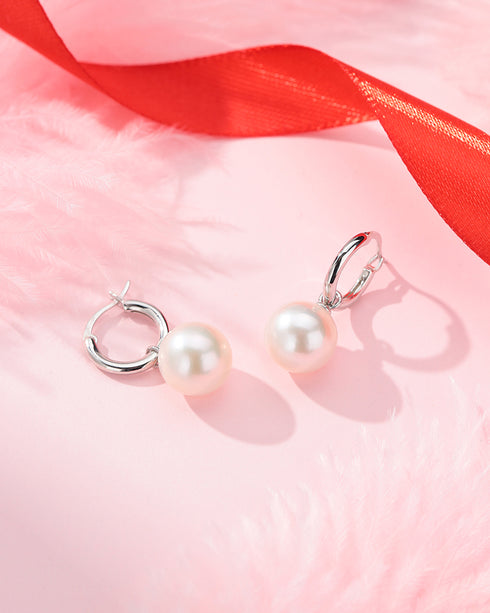 11-12mm Freshwater Pearl & Hoops Earrings - Earrings made with hand-selected pearls from House of Pearls