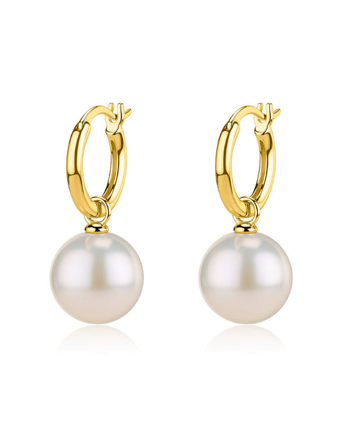 Earrings 11-12mm freshwater pearl hoop pair in gold by House of Pearls-JT