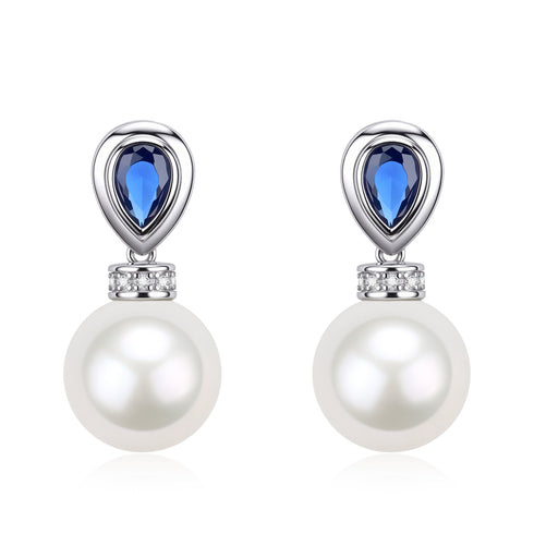 11-12mm Freshwater Pearl Sapphire CZ Earrings - Earrings made with hand-selected pearls from House of Pearls